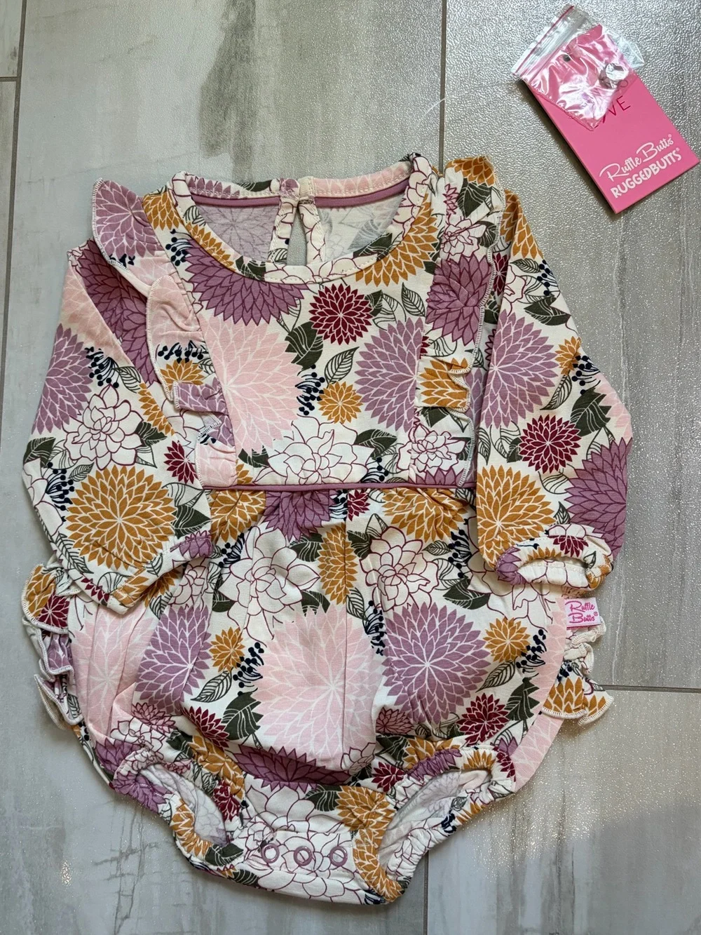 NWT RuffleButts Colorful Majestic Fall Mums Ruffled Bubble Romper Girls 0-3M